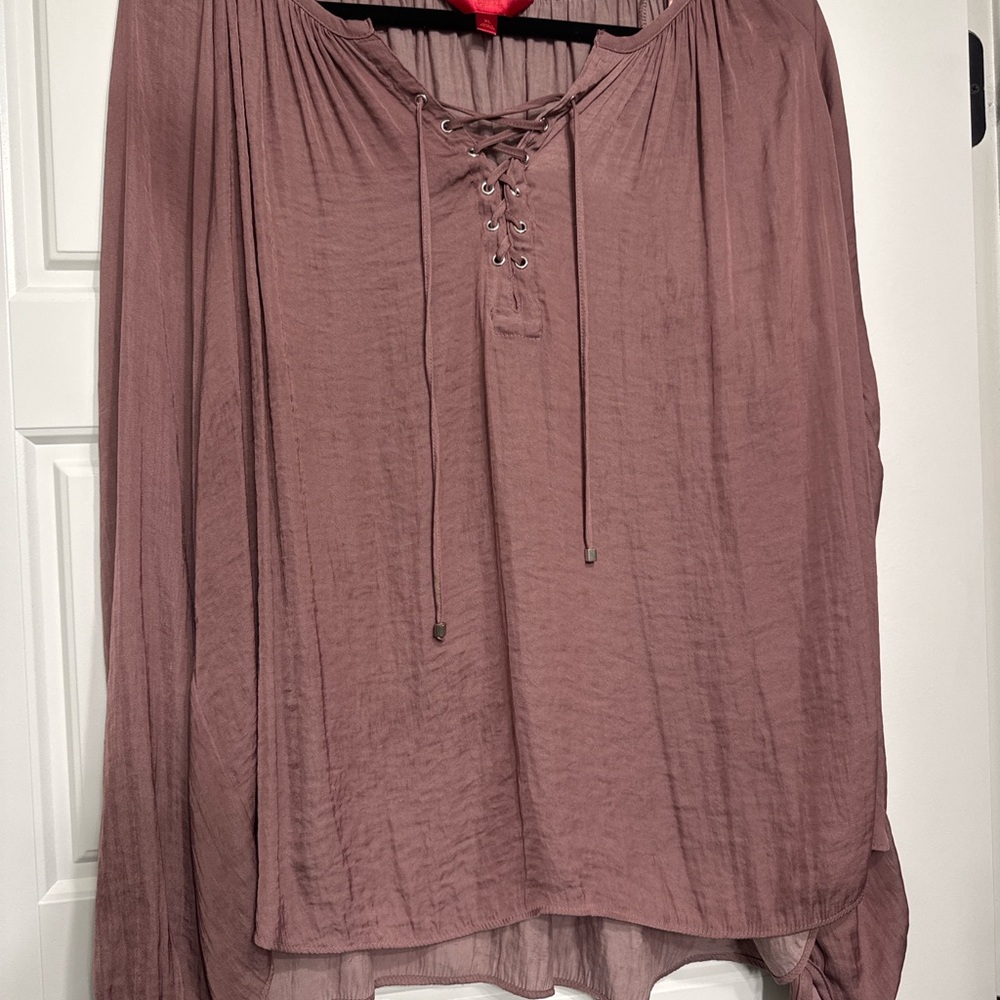 Jennifer Lopez Mauve Lace Up Peasant Blouse Long Sleeve Size XL